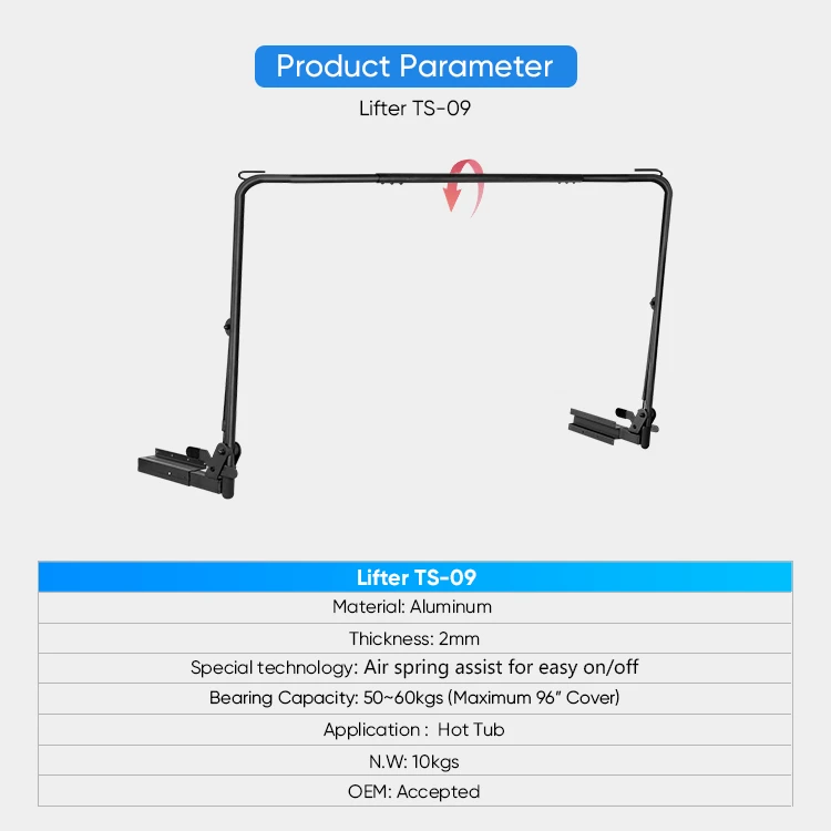 Universal Spa Cover Lifter: 3-Installation Versatility, Aluminum Durability & Effortless Air Spring Assist suppliers